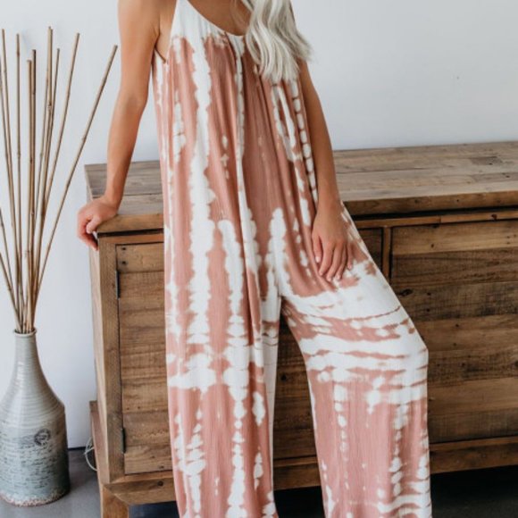 Pants - Tie Dye Wide Leg Jumpsuit pink M